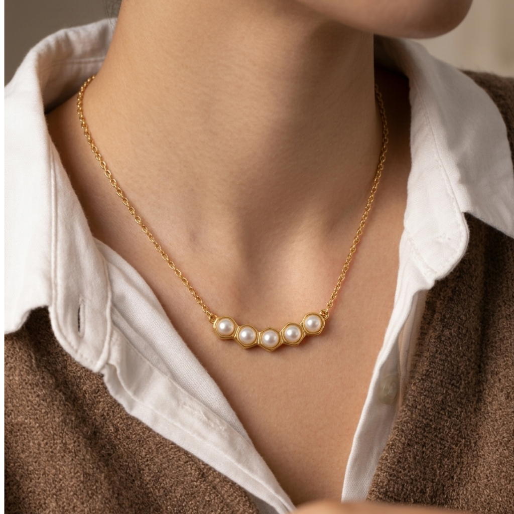 Grace Geometric Pearl Splice Necklace